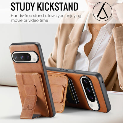 For Google Pixel 9 Pro XL Fierre Shann Oil Wax Cow Leather Card Holder Back Phone Case(Brown) by FIERRE SHANN