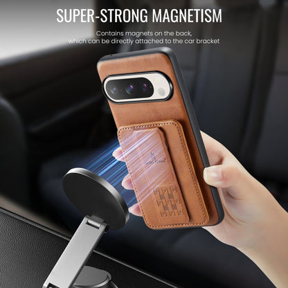 For Google Pixel 9 Pro XL Fierre Shann Oil Wax Cow Leather Card Holder Back Phone Case(Brown) by FIERRE SHANN