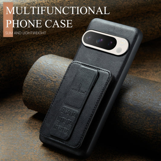 For Google Pixel 9 / 9 Pro Fierre Shann Oil Wax Cow Leather Card Holder Back Phone Case(Black) by FIERRE SHANN