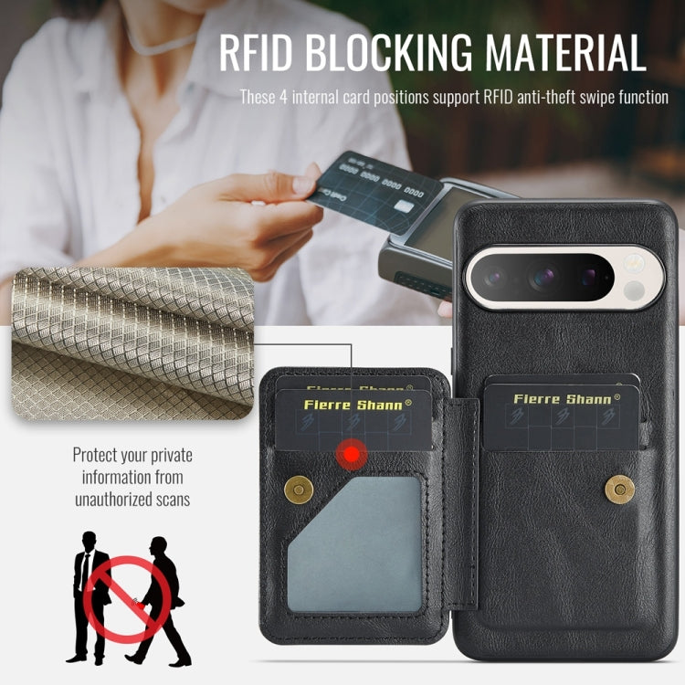 For Google Pixel 9 / 9 Pro Fierre Shann Oil Wax Cow Leather Card Holder Back Phone Case(Black) by FIERRE SHANN