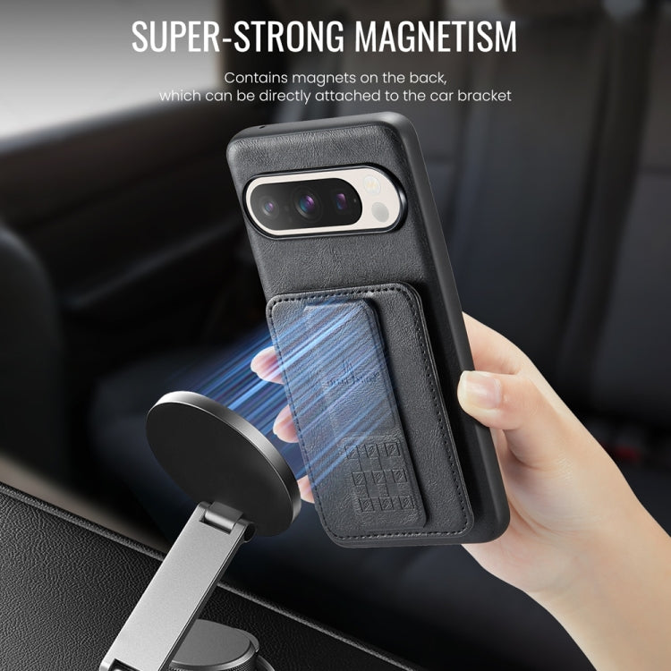 For Google Pixel 9 / 9 Pro Fierre Shann Oil Wax Cow Leather Card Holder Back Phone Case(Black) by FIERRE SHANN