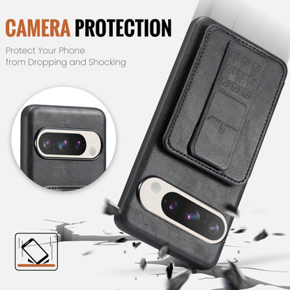 For Google Pixel 9 / 9 Pro Fierre Shann Oil Wax Cow Leather Card Holder Back Phone Case(Black) by FIERRE SHANN