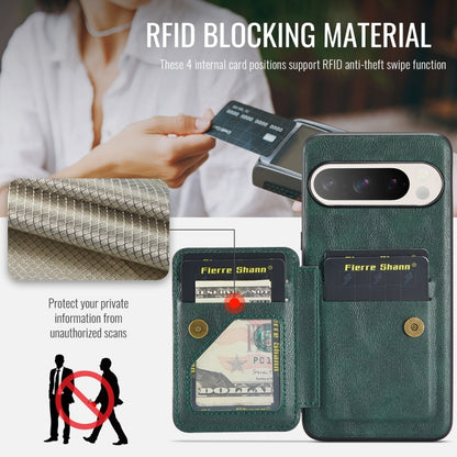 For Google Pixel 9 / 9 Pro Fierre Shann Oil Wax Cow Leather Card Holder Back Phone Case(Green) by FIERRE SHANN