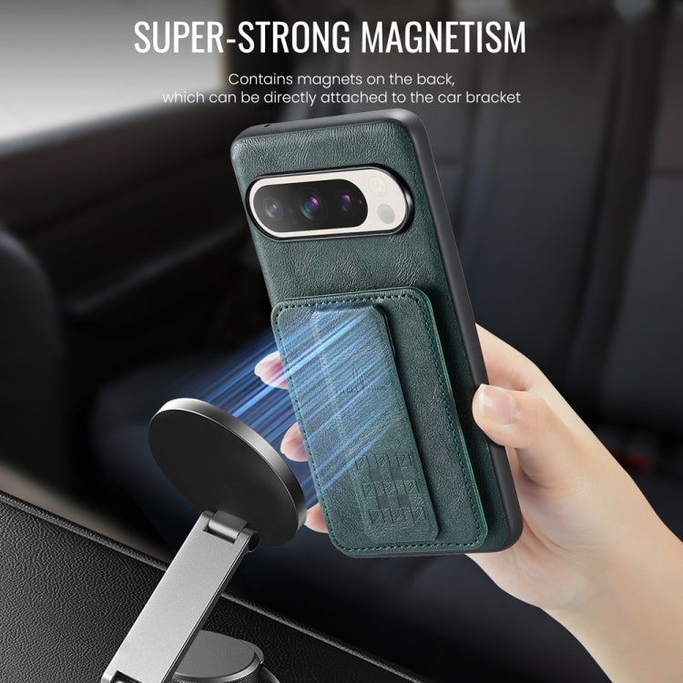 For Google Pixel 9 / 9 Pro Fierre Shann Oil Wax Cow Leather Card Holder Back Phone Case(Green) by FIERRE SHANN