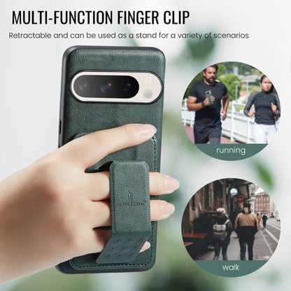 For Google Pixel 9 / 9 Pro Fierre Shann Oil Wax Cow Leather Card Holder Back Phone Case(Green) by FIERRE SHANN