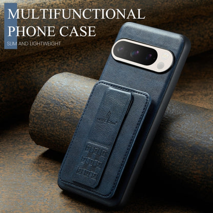 For Google Pixel 9 / 9 Pro Fierre Shann Oil Wax Cow Leather Card Holder Back Phone Case(Blue) by FIERRE SHANN