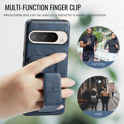 For Google Pixel 9 / 9 Pro Fierre Shann Oil Wax Cow Leather Card Holder Back Phone Case(Blue) by FIERRE SHANN