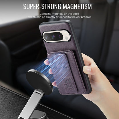 For Google Pixel 9 / 9 Pro Fierre Shann Oil Wax Cow Leather Card Holder Back Phone Case(Purple) by FIERRE SHANN