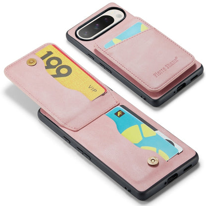 For Google Pixel 9 / 9 Pro Fierre Shann Crazy Horse Card Holder Back Cover PU Phone Case(Pink) by FIERRE SHANN