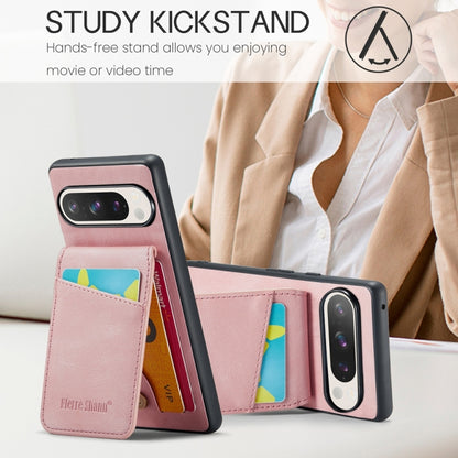 For Google Pixel 9 / 9 Pro Fierre Shann Crazy Horse Card Holder Back Cover PU Phone Case(Pink) by FIERRE SHANN