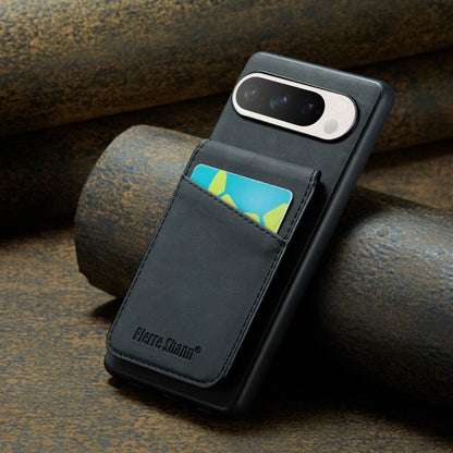 For Google Pixel 9 / 9 Pro Fierre Shann Crazy Horse Card Holder Back Cover PU Phone Case(Black) by FIERRE SHANN