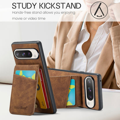 For Google Pixel 9 / 9 Pro Fierre Shann Crazy Horse Card Holder Back Cover PU Phone Case(Brown) by FIERRE SHANN