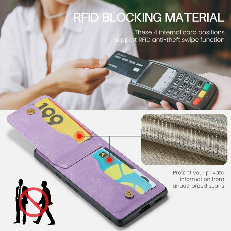 For Google Pixel 9 / 9 Pro Fierre Shann Crazy Horse Card Holder Back Cover PU Phone Case(Purple) by FIERRE SHANN