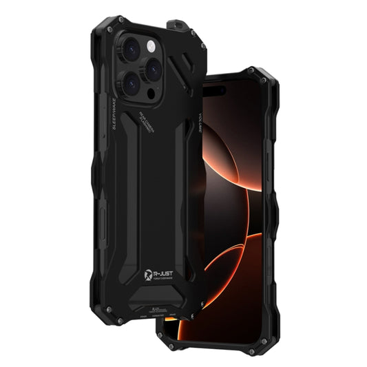For iPhone 16 Pro Max R-JUST RJ-17 Shockproof Armor Hollow Metal Phone Case(Black) by R-JUST
