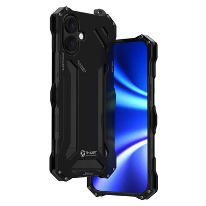 For iPhone 16 Plus R-JUST RJ-17 Shockproof Armor Hollow Metal Phone Case(Black) by R-JUST