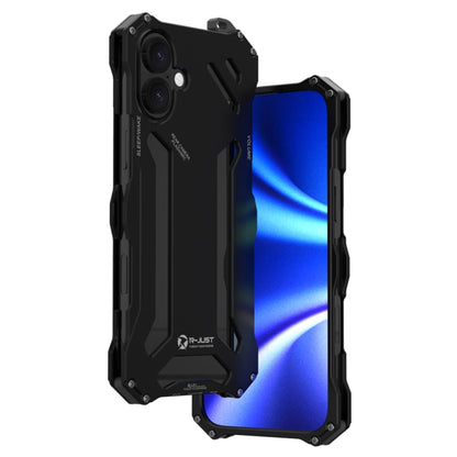 For iPhone 16 R-JUST RJ-17 Shockproof Armor Hollow Metal Phone Case(Black) by R-JUST