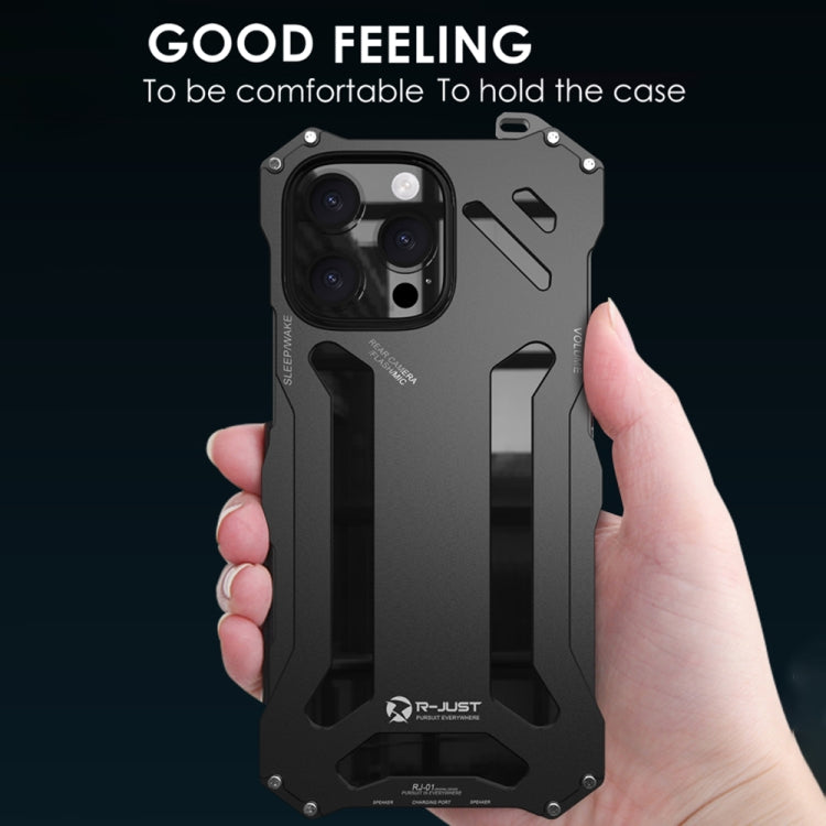 For iPhone 16 Plus R-JUST RJ-17 Shockproof Armor Hollow Metal Phone Case(Black) by R-JUST