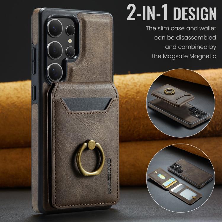 For Samsung Galaxy S25 Ultra 5G MAGKING K1 MagSafe Detachable Wallet RFID Back Cover Phone Case(Coffee) by MAGKING