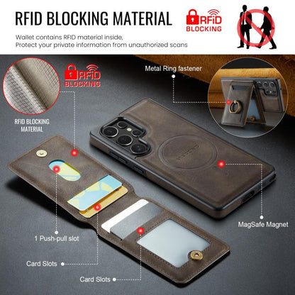 For Samsung Galaxy S25 Ultra 5G MAGKING K1 MagSafe Detachable Wallet RFID Back Cover Phone Case(Coffee) by MAGKING