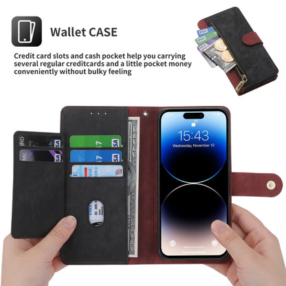 For iPhone 15 Pro Max POLA Dual-color Zipper Wallet RFID Leather Phone Case(Red Black) by POLA