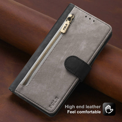 For iPhone 15 Pro Max POLA Dual-color Zipper Wallet RFID Leather Phone Case(Grey Black) by POLA