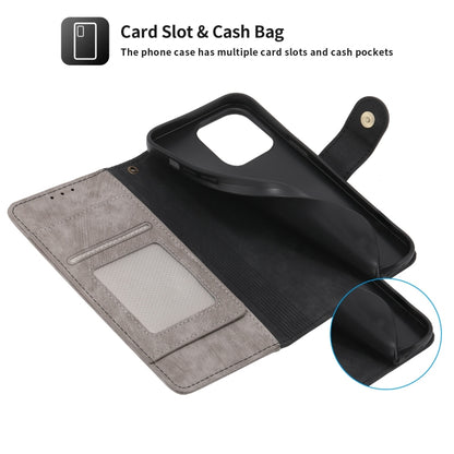 For iPhone 15 Pro Max POLA Dual-color Zipper Wallet RFID Leather Phone Case(Grey Black) by POLA