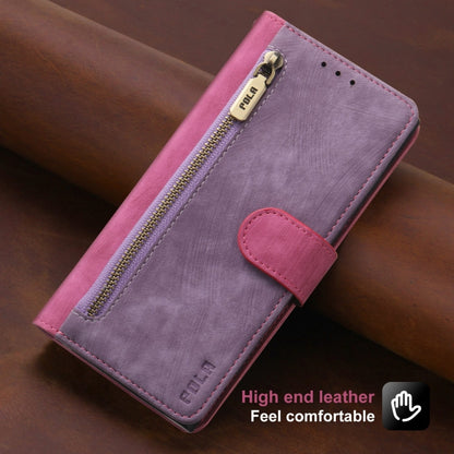 For iPhone 15 Pro Max POLA Dual-color Zipper Wallet RFID Leather Phone Case(Purple Pink) by POLA