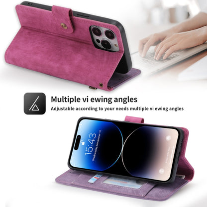 For iPhone 15 Pro Max POLA Dual-color Zipper Wallet RFID Leather Phone Case(Purple Pink) by POLA