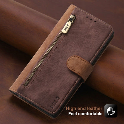 For iPhone 15 Pro Max POLA Dual-color Zipper Wallet RFID Leather Phone Case(Burgundy Brown) by POLA