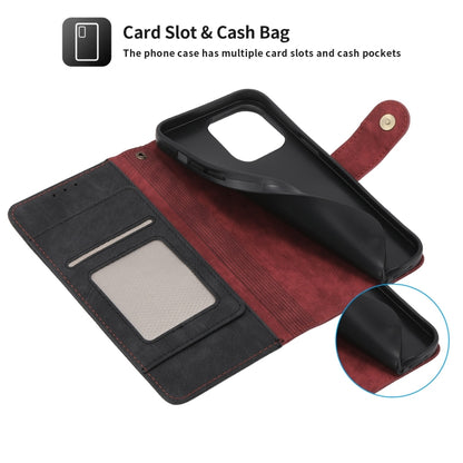 For iPhone 15 Pro POLA Dual-color Zipper Wallet RFID Leather Phone Case(Red Black) by POLA