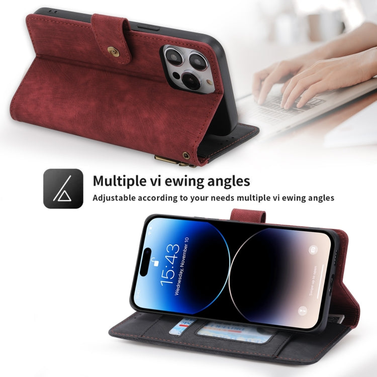 For iPhone 15 Pro POLA Dual-color Zipper Wallet RFID Leather Phone Case(Red Black) by POLA