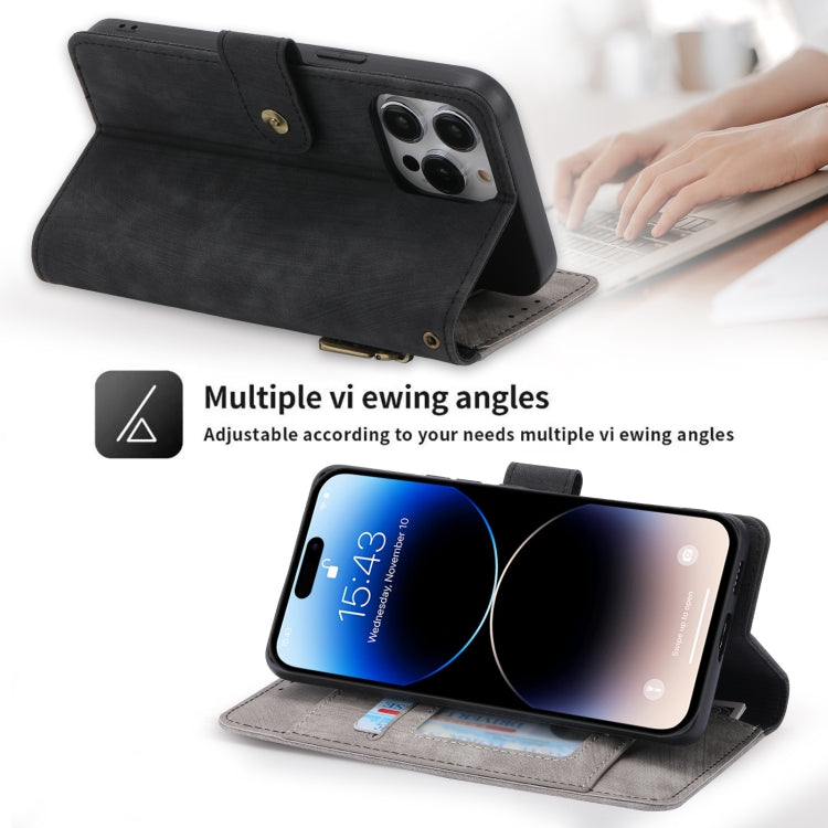 For iPhone 15 Pro POLA Dual-color Zipper Wallet RFID Leather Phone Case(Grey Black) by POLA