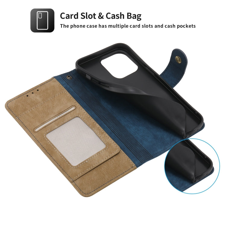 For iPhone 15 Pro POLA Dual-color Zipper Wallet RFID Leather Phone Case(Yellow Blue) by POLA