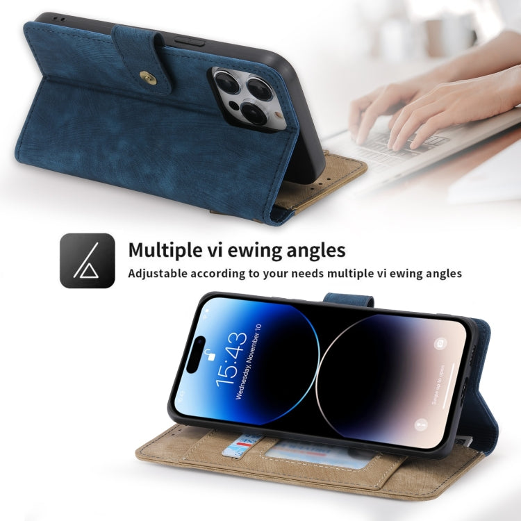 For iPhone 15 Pro POLA Dual-color Zipper Wallet RFID Leather Phone Case(Yellow Blue) by POLA