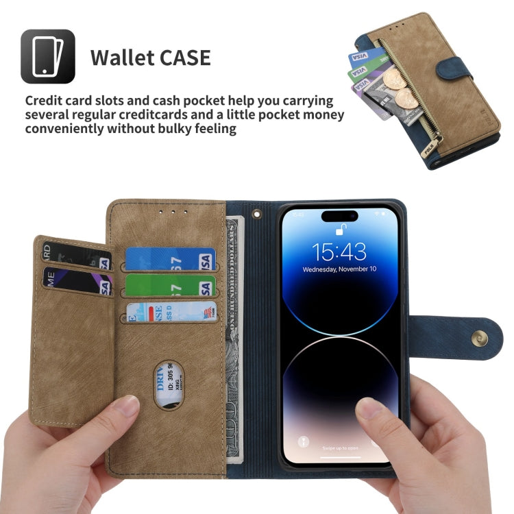 For iPhone 15 Pro POLA Dual-color Zipper Wallet RFID Leather Phone Case(Yellow Blue) by POLA