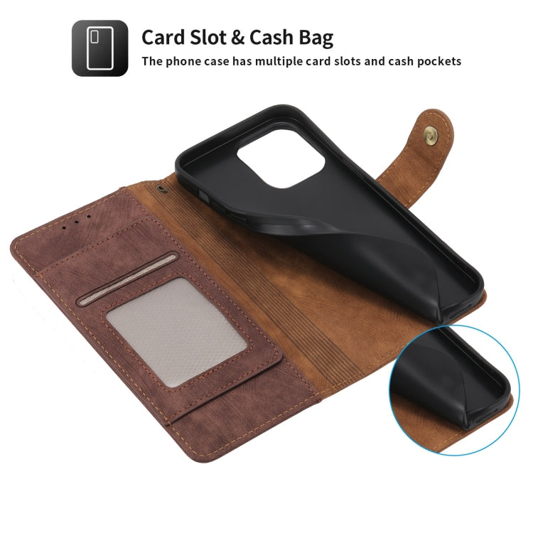 For iPhone 15 Pro POLA Dual-color Zipper Wallet RFID Leather Phone Case(Burgundy Brown) by POLA