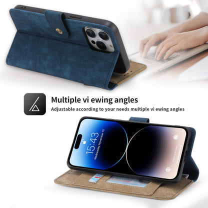 For iPhone 15 Plus POLA Dual-color Zipper Wallet RFID Leather Phone Case(Yellow Blue) by POLA