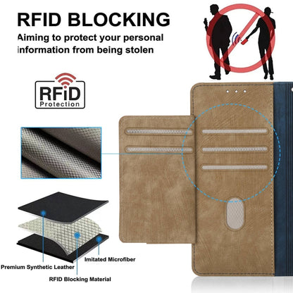 For iPhone 15 Plus POLA Dual-color Zipper Wallet RFID Leather Phone Case(Yellow Blue) by POLA