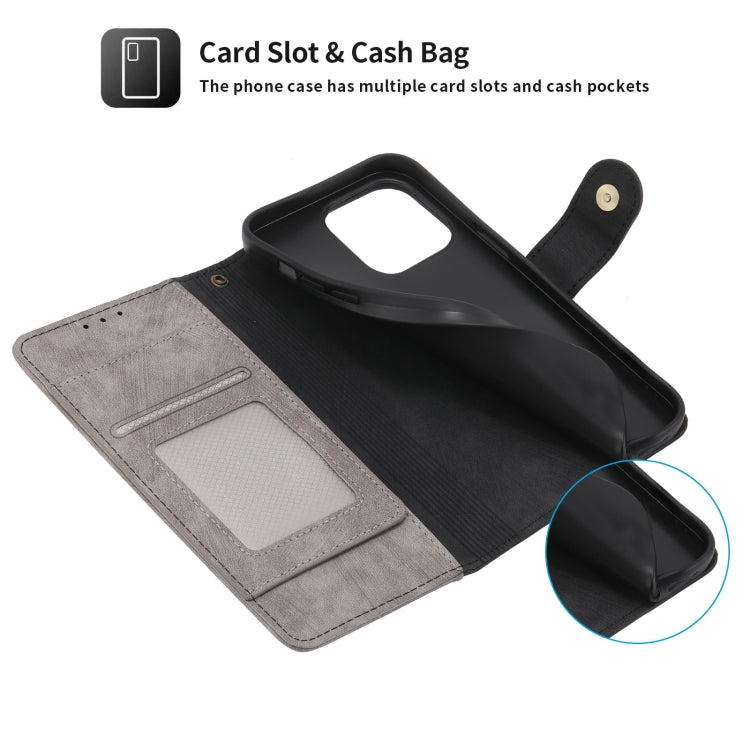 For iPhone 15 POLA Dual-color Zipper Wallet RFID Leather Phone Case(Grey Black) by POLA