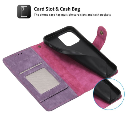 For iPhone 15 POLA Dual-color Zipper Wallet RFID Leather Phone Case(Purple Pink) by POLA