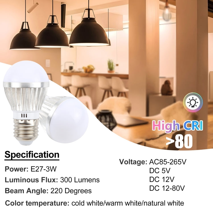 E27 3W 300 Lumens LED Ball Steep Light Bulb, Voltage:DC 12-80V(Warm White Light) by bashfashion