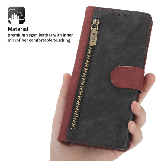 For Google Pixel 7 POLA Dual-color Zipper Wallet RFID Leather Phone Case(Red Black) by POLA