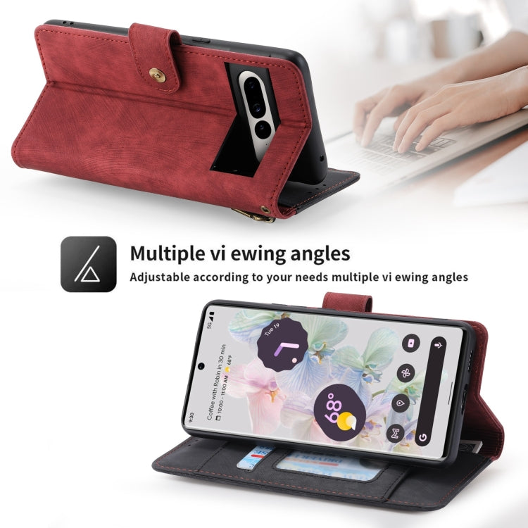 For Google Pixel 7 POLA Dual-color Zipper Wallet RFID Leather Phone Case(Red Black) by POLA