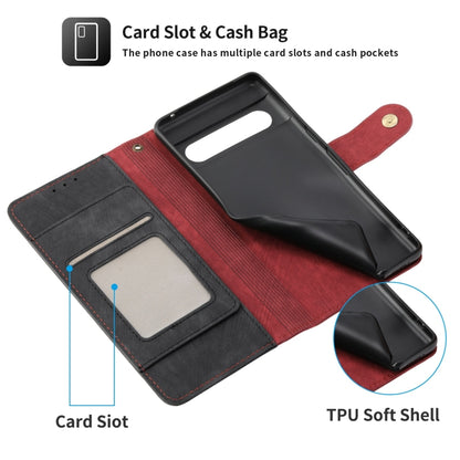 For Google Pixel 7 POLA Dual-color Zipper Wallet RFID Leather Phone Case(Red Black) by POLA