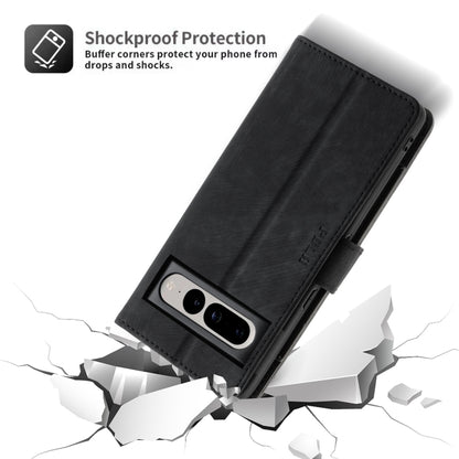 For Google Pixel 7 POLA Dual-color Zipper Wallet RFID Leather Phone Case(Grey Black) by POLA