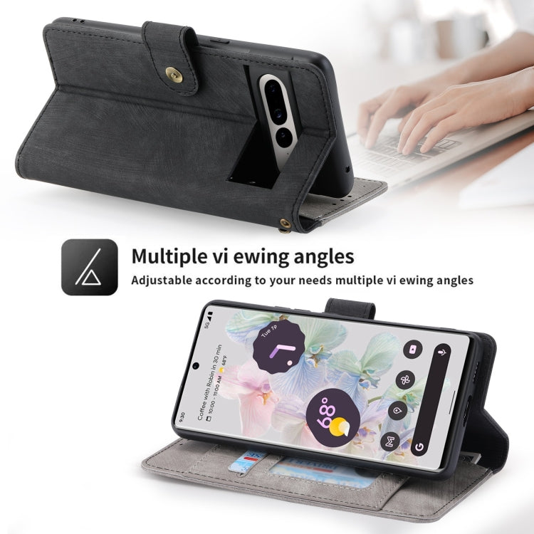 For Google Pixel 7 POLA Dual-color Zipper Wallet RFID Leather Phone Case(Grey Black) by POLA