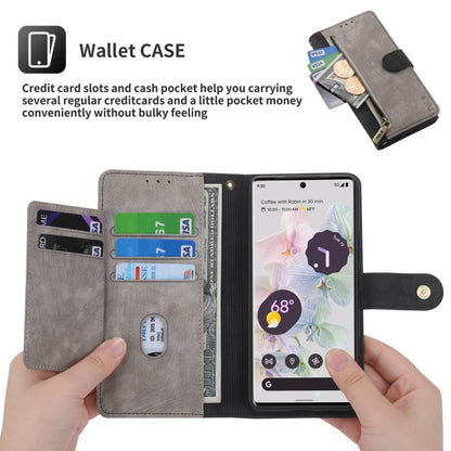 For Google Pixel 7 POLA Dual-color Zipper Wallet RFID Leather Phone Case(Grey Black) by POLA