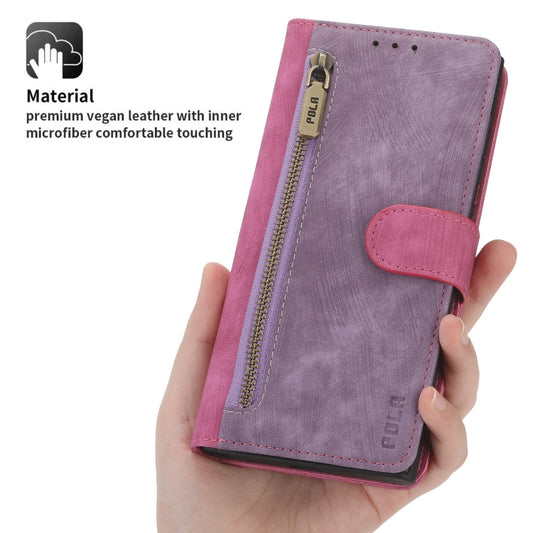 For Google Pixel 7 POLA Dual-color Zipper Wallet RFID Leather Phone Case(Purple Pink) by POLA