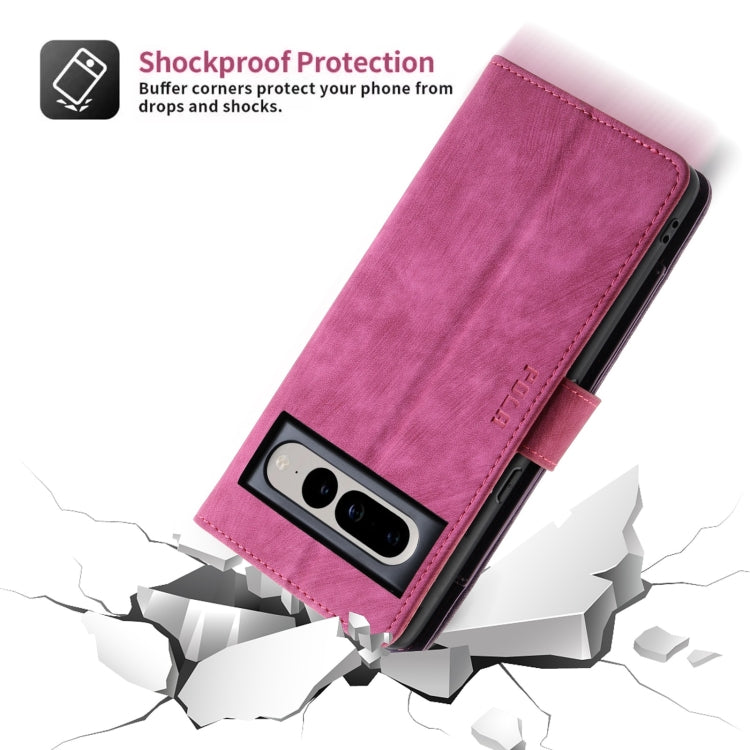 For Google Pixel 7 POLA Dual-color Zipper Wallet RFID Leather Phone Case(Purple Pink) by POLA