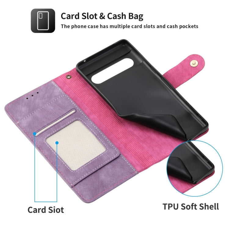 For Google Pixel 7 POLA Dual-color Zipper Wallet RFID Leather Phone Case(Purple Pink) by POLA